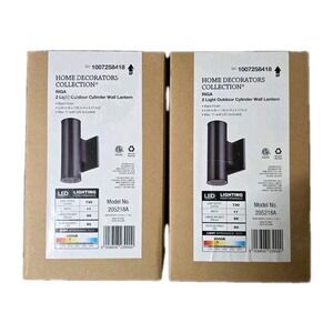 2 Pack, Riga 7.88 in. Small Black Integrated LED Cylinder Outdoor Wall Lantern
